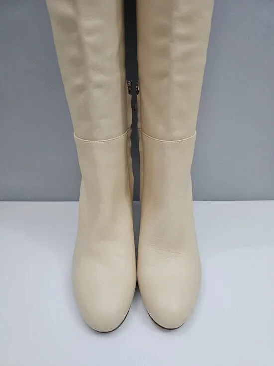 Sam Edelman Shauna Knee High Boot Womens 9 Eggshell Cream Leather Stiletto Heel - Picture 8 of 16